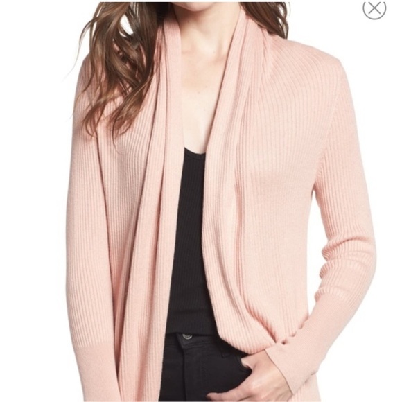 Leith Ribbed Shawl Cocoon Open Front Cardigan Sweater in Dusty Rose Pink, XS‎ - Picture 6 of 12